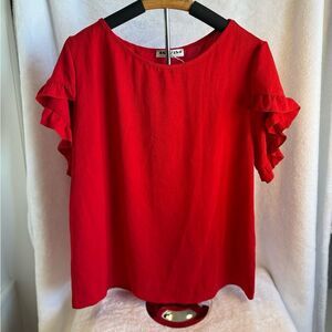 Red Ruffled Flutter Sleeve Blouse